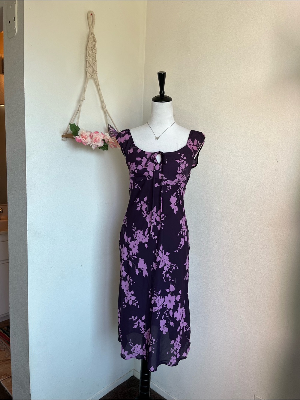 Y2K Charolette Russell Purple Floral Midi Dress size 3 - Picture 2 of 6
